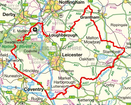 Map of Leicestershire showing where we undertake EPCs